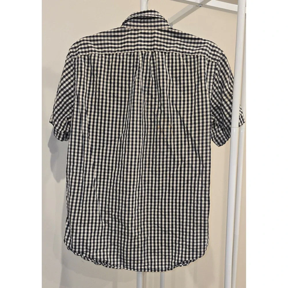 J.Crew Mens Navy Blue White Gingham Short Sleeve Button Down Shirt Size M Cotton
